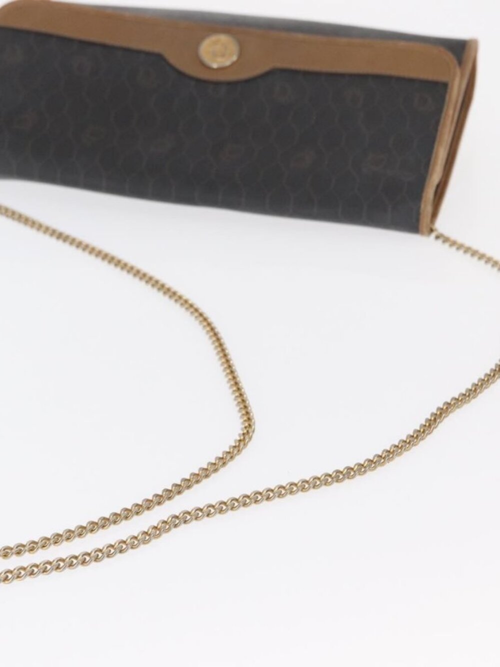 Authentic Christian Dior Honeycomb Canvas Chain Shoulder Bag PVC Black Gold - Picture 14 of 16